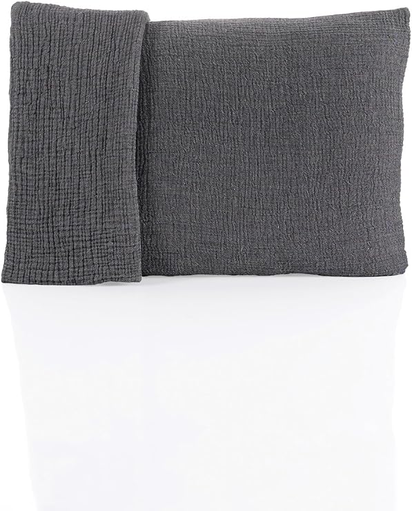 Müslin Yastık Kılıfı 2 Adet Set, 50x70 cm 100% Pamuk Yumuşak Nefes Alabilir Kapaklı 4 Katlı Muslin Kumaş Düz Renk Yastık Kılıfları (Siyah, 50x70 cm (2 Adet))