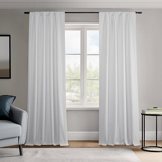 HPD Half Price Drapes Vienna Basic Linen 100% Blackout Curtains for Bedroom 96 Inches Long (2 Panels) - Rod Pocket Curtains & Drapes for Living Room & Windows - 50 X 96, Off-White