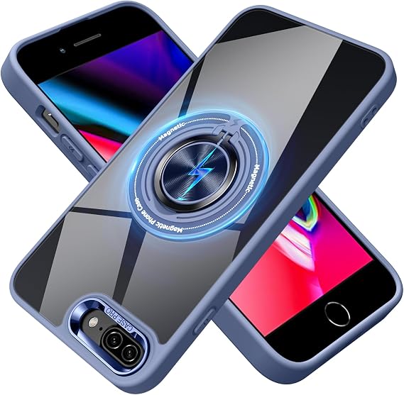 for iPhone 8 Plus/iPhone 7 Plus Case Compatible with Magnetic Blue | With Ring Holder,Transparent Hard PC,Rotated Ring Holder Kickstand Phone Case 5.5in,Blue JUS12-96