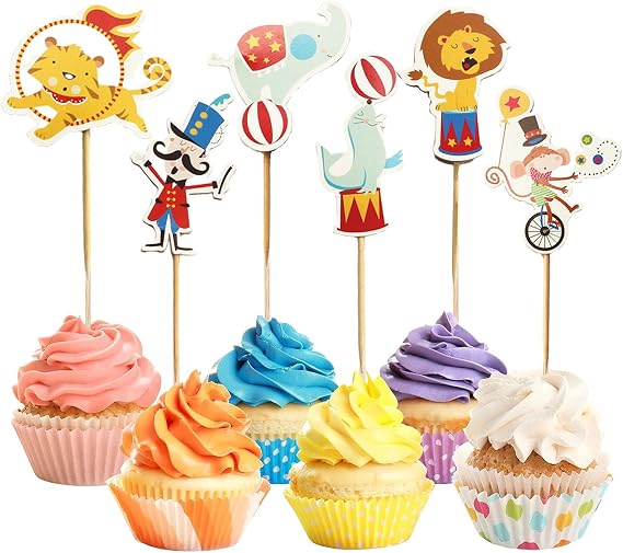 Circus Cupcake Toppers,24 PCS Carnival Cupcake Toppers,Circus Theme Party Decorations,Carnival Decorations
