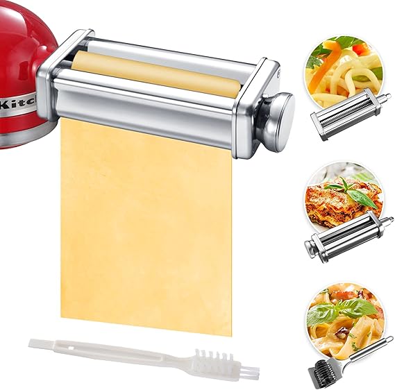 Pasta Maker Attachment Set for KitchenAid Stand Mixers | Included Noodle Lattice Roller, Spaghetti Cutter, Pasta Roller for Kitchen Aid Mixer