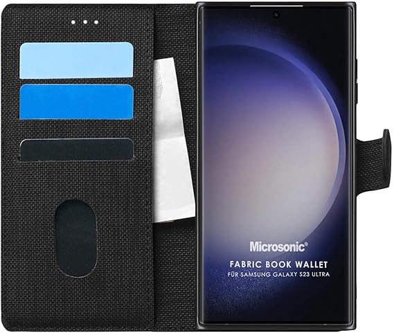Microsonic Samsung Galaxy S23 Ultra için Kılıf Fabric Book Wallet Siyah [Galaxy S23 Ultra ile Uyumlu Kılıf - Siyah]