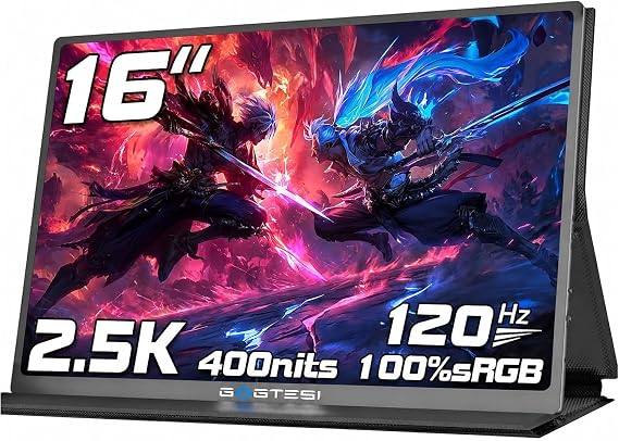 Portable Gaming Monitor, 16-inch, 120Hz, 100% sRGB, 2.5K QHD, 400 nits, with HDR, Ultra-Slim Design, Eye Protection Features, External Second Screen, Compatible with laptops/PCs/PS5/Mac/Xbox