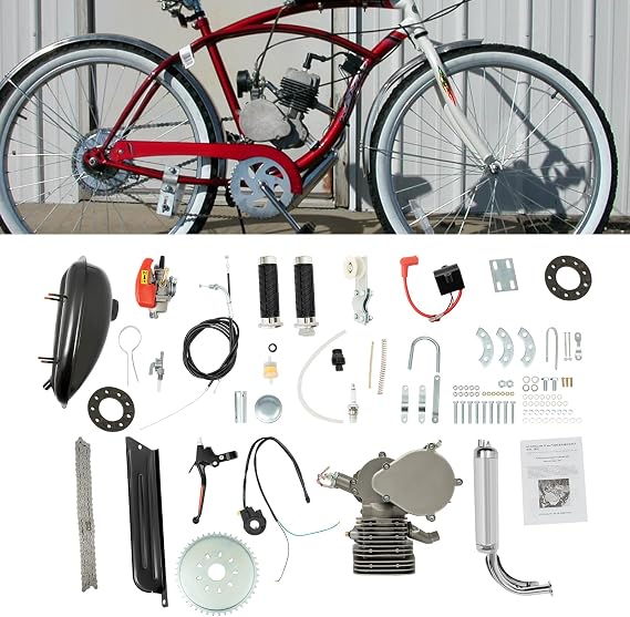 Upgrade 110cc Bicycle Gasoline Engine Motor Kit, 2-Stroke Motorized Bike Kit Single Cylinder with CDI System Foot Pedal Start for 26/28" Bikes