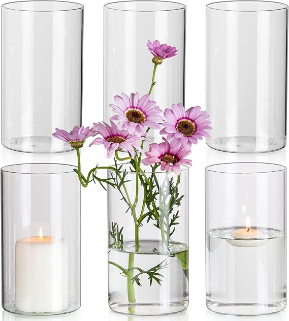 Glasseam Glass Vase Cylinder Small Vases for Table Decoration 6 Clear Flower Vases Vasen Glas Zylinder Kerzenhalter Zylindervasen für Kerzen Tischvase für Wohnzimmer Hochzeitdeko Party 15 x 85 cm
