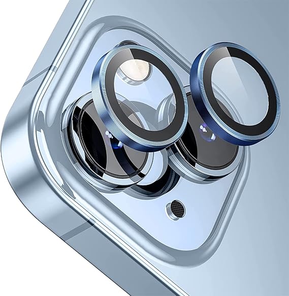 BUFF LABS iPhone 13/13 Mini Screen Protector 9H Sapphire Glass Camera Metal Lens Protector (Dark Blue)