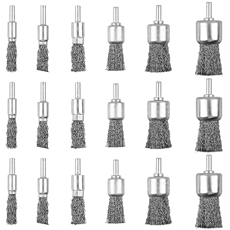 18 Pack Wire End Brush Set, 6 Sizes 0.012" Crimped Carbon Steel Wire Wheel for Drill, 1/4 Inch Shank
