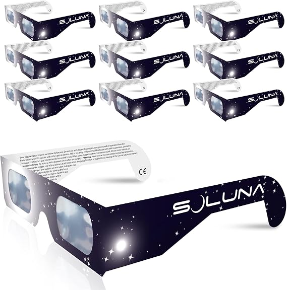 Solar Eclipse Glasses AAS Approved 2024 - Made in the USA CE and ISO Certified Safe Shades for Direct Sun Viewing (10 Pack)