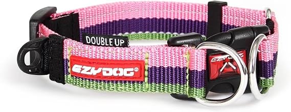 EzyDog Double Up Dog Collar, Strong Double D-Rings - Small, Bubble Gum