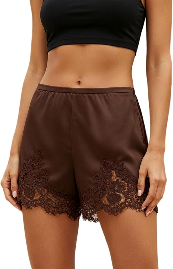 Women Lace Trim Satin Silk Shorts Y2K Silk Shorts Biker Bottoms