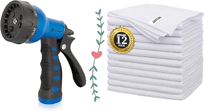 AUTOMAN-Garden-Hose-Nozzle,ABS Water Spray Nozzle&FIXSMITH White Microfiber Cleaning Cloth -Pack of 12, Highly Absorbent Cleaning Rags