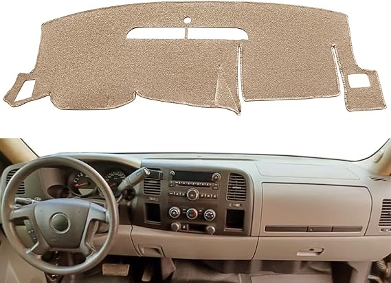 Dash Cover Mat for 2007-2013 Chevy Silverado 1500 LT/WT (08-13 Beige) Y74 | Fit 2007-2013 Chevcrolet Silverado 2500HD 3500HD/GMC Sierra 1500 2500HD 3500HD SL/ SLE/ WT, Dashboard Cover Pad Carpet