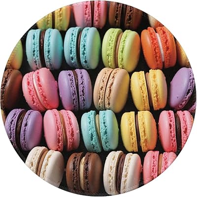 Macaron Biscuit Flavored Pastries Mouse Pad with Anti-fray Stitching, Waterproof Gaming Mouse Mat for Men Women Non-Slip Rubber Base Round Computer Mousepad for Office Desk Accessories 8in