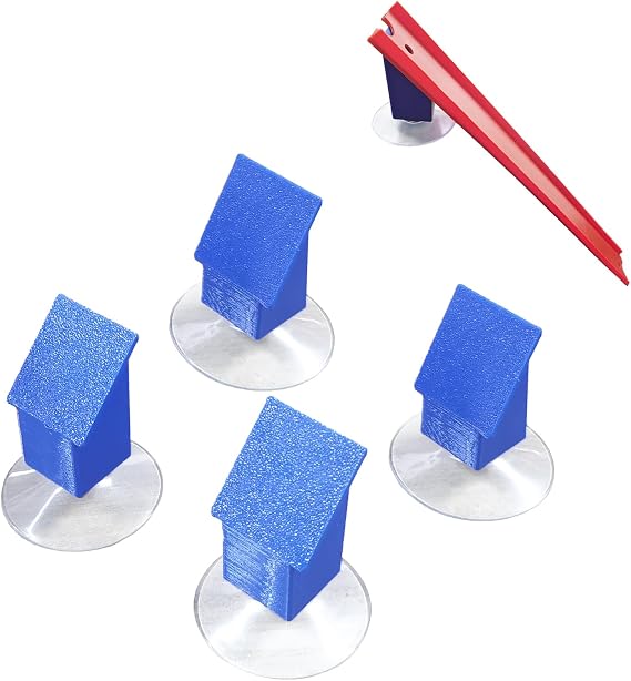4 Pack Single Lane Wall Mount Compatible with Hot Wheels Track, Single Lane Wall Mount with Angled Suction Cups for 1/64 Scale Cars and Trucks (Blue)