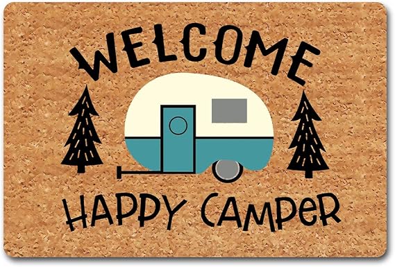Funny Personalized Camper Welcome Doormat (23.7 in X 15.6 in) - Brown, Beige - Rectangular - High Pile - Non Slip - Machine Washable - Indoor - Kitchen - Entryway - Hallway - Living Room
