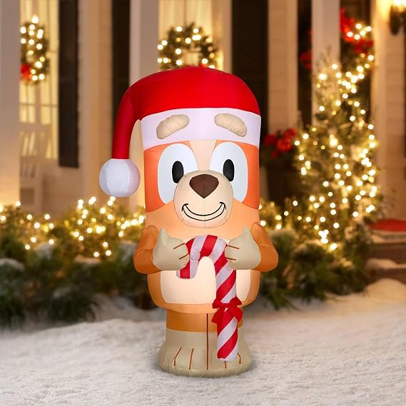 Gemmy Bingo in Santa Hat Holding Candy Cane Bluey Indoor/Outdoor Inflatable 5ft