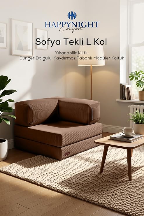 Sofya Tekli Koltuk L Kol | Oyun Koltuğu | Sünger Koltuk | Sinema Koltuğu. 90x90 CM (Bej)