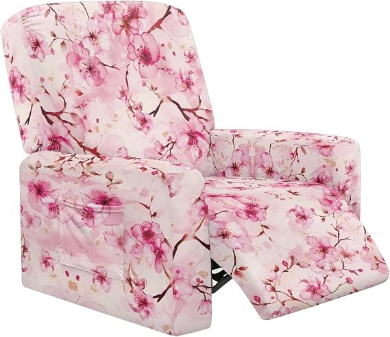 Cherry Blossom Pink Recliner Chair Cover 4 Pieces Recliner Slipcovers Stay in Place Stretch Nonslip Slipcover Furniture Protector