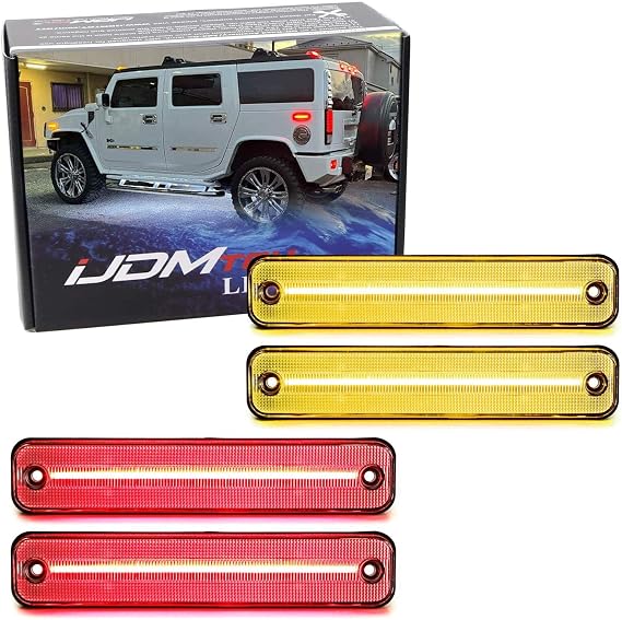 iJDMTOY Clear Lens AmberRed Full LED Side Marker Light Kit Compatible With 2003-2009 Hummer H2, Powered by Total 180-SMD LED, Replace OEM Sidemarker Lamps