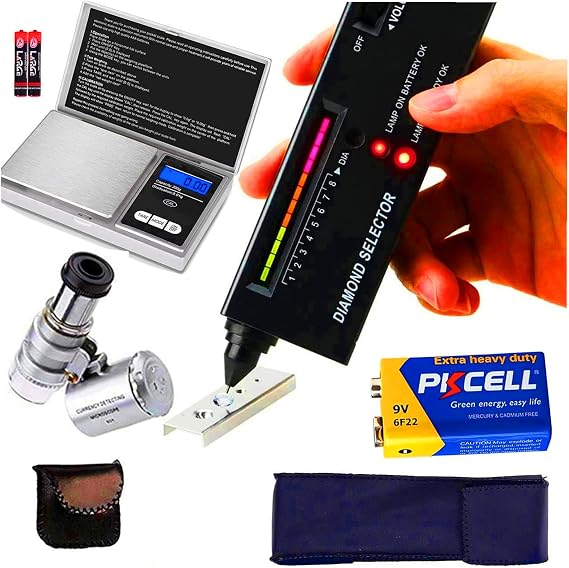 Diamond Tester, High Accuracy Jewelry Diamond Tester Pen+200g/0.01g Mini Jewelry Scale+60X Mini LED Magnifier, Professional Diamond Selector for Novice and Expert, Thermal Conductivity Meter