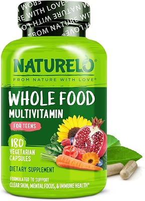 NATURELO Multivitamins for Teenage GirlsBoys, 180 Capsules, Whole Food Multivitamin with Minerals, Non-GMO, Vegetarian