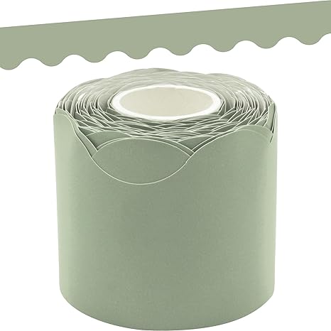 Teacher Created Resources Sage Green Scalloped Rolled Border Trim - 50ft - Decorate Bulletin Boards, Walls, Desks, Windows, Doors, Lockers, Schools, Classrooms, Homeschool & Offices