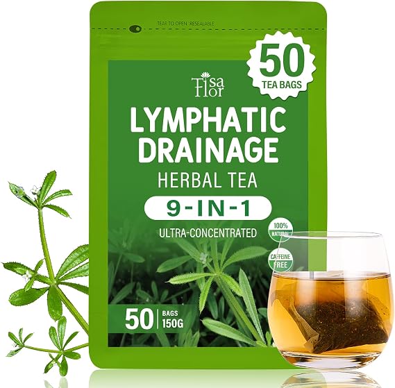 TisaFlor Cleavers Tea, Detox Tea for Lymphatic Drainage & Immune Support | with Burdock Root Turmeric Elderberry. Caffeine Free, 50 Herbal Tea Bags.