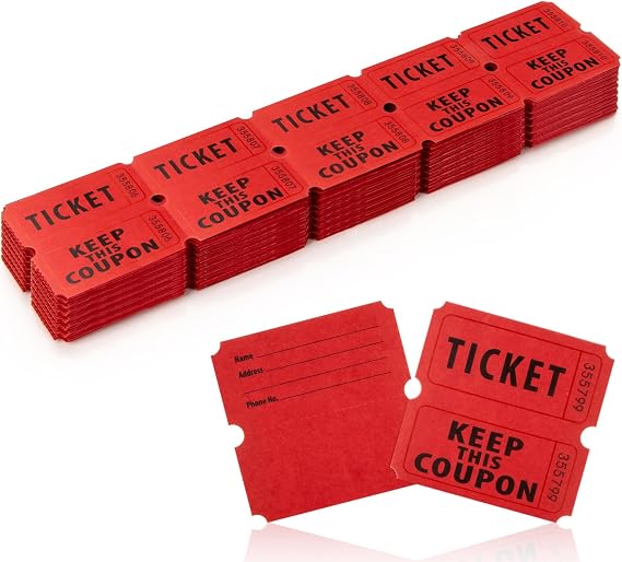 200PCS Double Roll Raffle Tickets - 5050 Writable Raffle Tickets Perforated Line Consecutive Numbers Tearable Suitable for Raffles, Events, Carnivals, Entry, Party, Lottery, Prizes, Red
