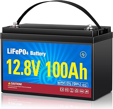 12V 100Ah LiFePO4 Lithium Battery, Lithium Iron Phosphate Battery Built-in 100A Smart BMS, Group 31 Battery 15000+ Deep Cycles Waterproof 10-Year Lifespan for Solar System, RV, Trolling Motor
