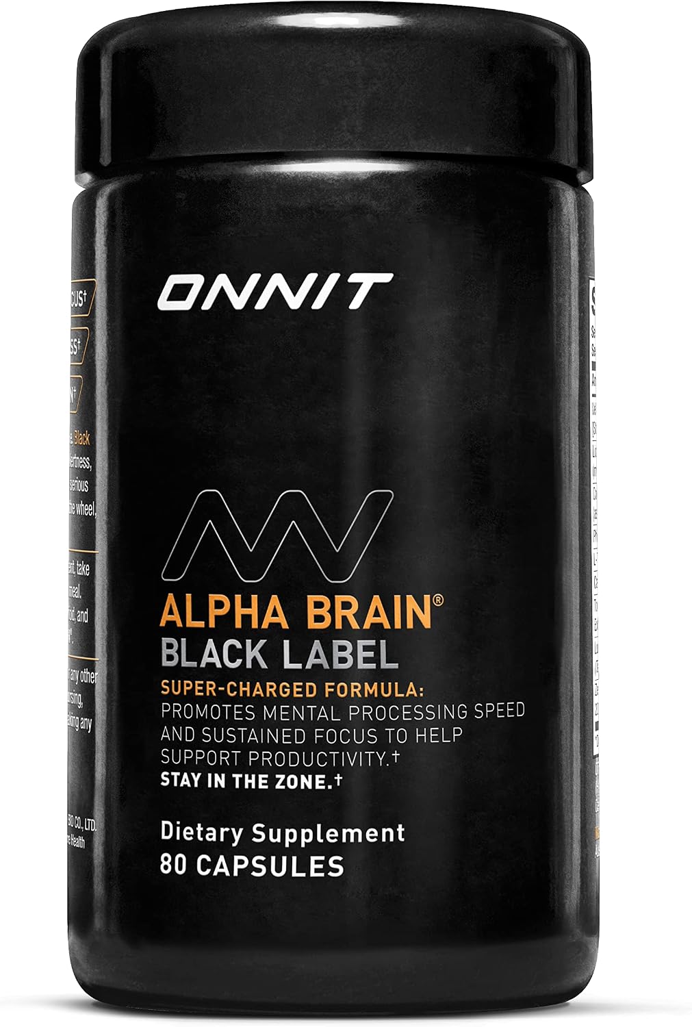 ONNIT Alpha Brain Black Label Capsule 80ct Premium Citicoline Brain Supplement - Focus, Concentration & Memory - Lions Mane, Hericium Erinaceus, L
