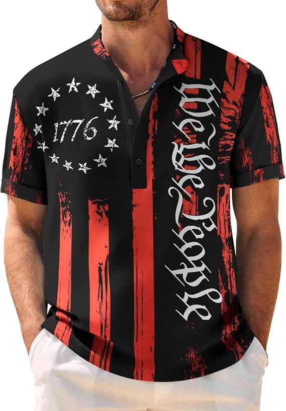COOFANDY Men's Casual Henley Shirt Band Collar Short Sleeve Shirt Summer Beach Hippie T-Shirt