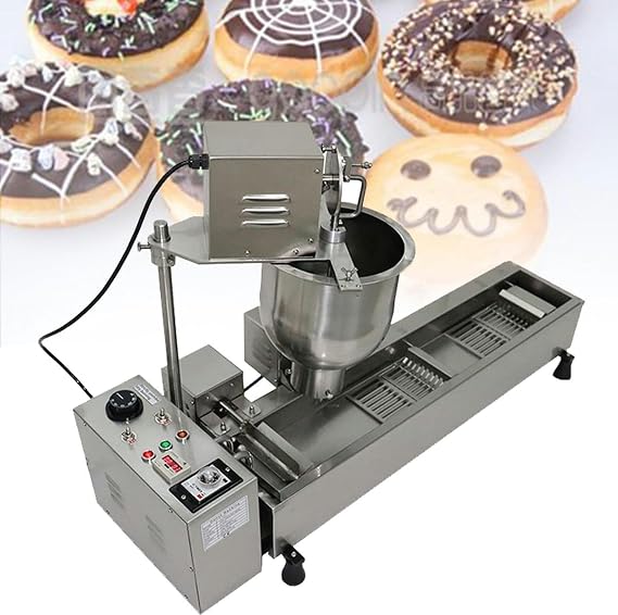 Commercial Automatic Donut Making Machine, Single Row auto Doughnut Maker, 7l Hopper Donut Maker with 3 Sizes molds, Doughnut Fryer(110v)