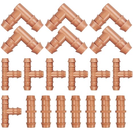 Gardrip Drip Irrigation Fittings Kit:20 Pieces Drip Irrigation Parts for 1/2 Inch Drip Irrigation Tubing with 0.600" ID Drip Line System Barbed Connectors Including 7 Couplings 7 Tees 6 Elbows