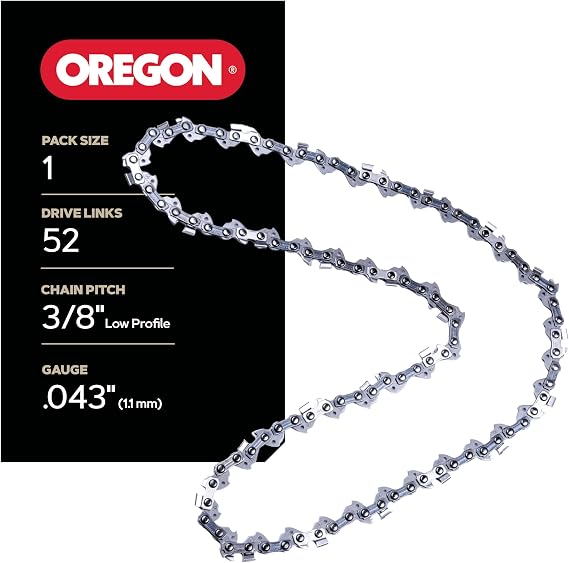 Oregon Chainsaw Chain 3/8" LP Pitch, .043" (1.1 mm) Gauge for 14 Inch Bar, 52 Drive Links Low-kickback Replacement Saw Chain, Fits Husqvarna, Echo, Ryobi and more