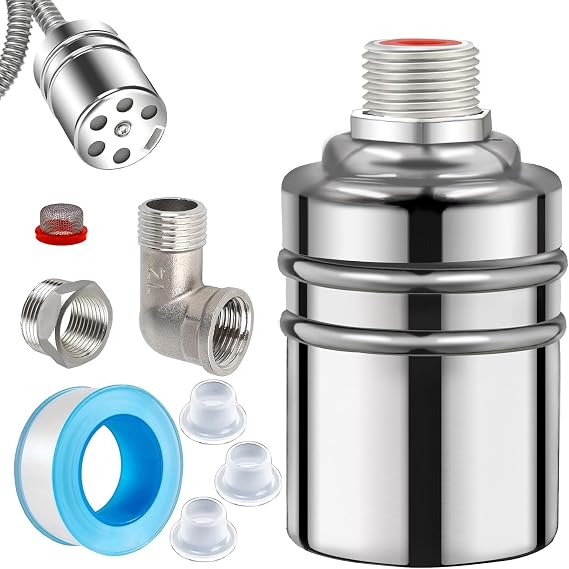 304 Stainless Steel Fully Automatic Water Level Control Float Valve, 1/2" to 3/4" Water Level Controller Float Valve for Water Tank, Pool, Tower, Distiller
