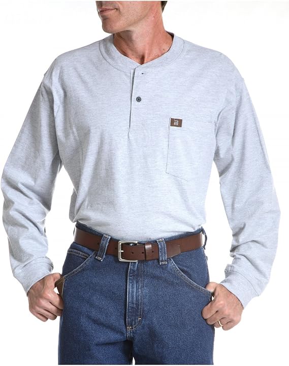 Wrangler RIGGS Workwear Men's Long Sleeve Henley, Ash, 2XL Tall