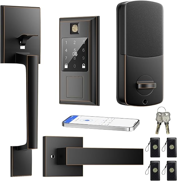 Fingerprint Smart Lock & Front Door Handle Set,Keyless Entry Door Lock,ORB