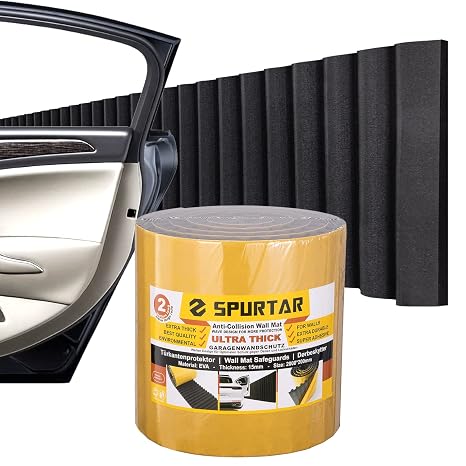 Spurtar Thick Garage Wall Protector Garage Parking Aid, 79" L x 8" W x 3/5" Self-Adhesive Car Door Protector, Wavy-Mat Wall Padding, Vehicle Door Edge Guards, Bumper Guards Protection Pads