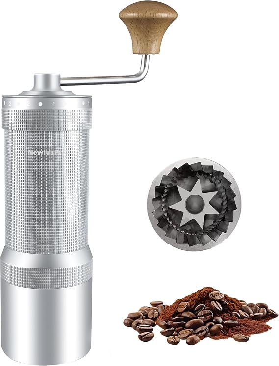Manual Coffee Grinder,Multiple Grinding Settings,Espresso Grinder With Sharp Hexagonal Mill Core & Walnut Handle,Portable Mini Coffee Grinder for Office Travel Camping