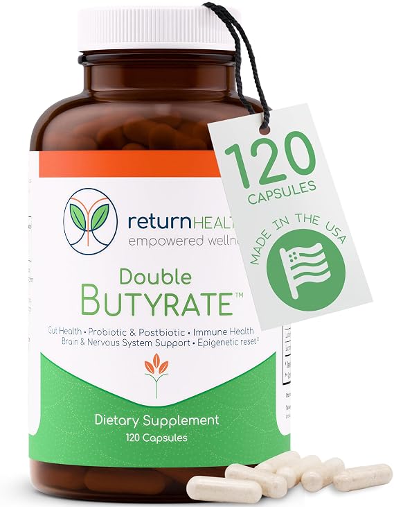 Double Butyrate Gut Health Supplement | Probiotic & Postbiotic Digestive Supplements for Gut Support | Enhances Immune, Brain, Nervous System Function | Odor-Free Formula | 120 caps