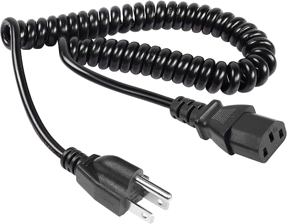3 Prong Power Coiled Cord,18AWG NEMA 5-15P to IEC 320 C13 TV Power