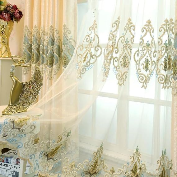 MYRU 1 Pair European Style Living Room Curtains Luxury Tulle Curtains (Sheer Curtains, 2 Panels 66 inches by 90 inches)