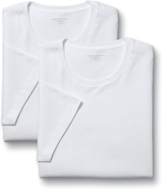 Charles Tyrwhitt Undershirt for Men 2 Pack of White Men's Cotton Undershirts Soft Pima Crew Neck Mens Cotton T-Shirts