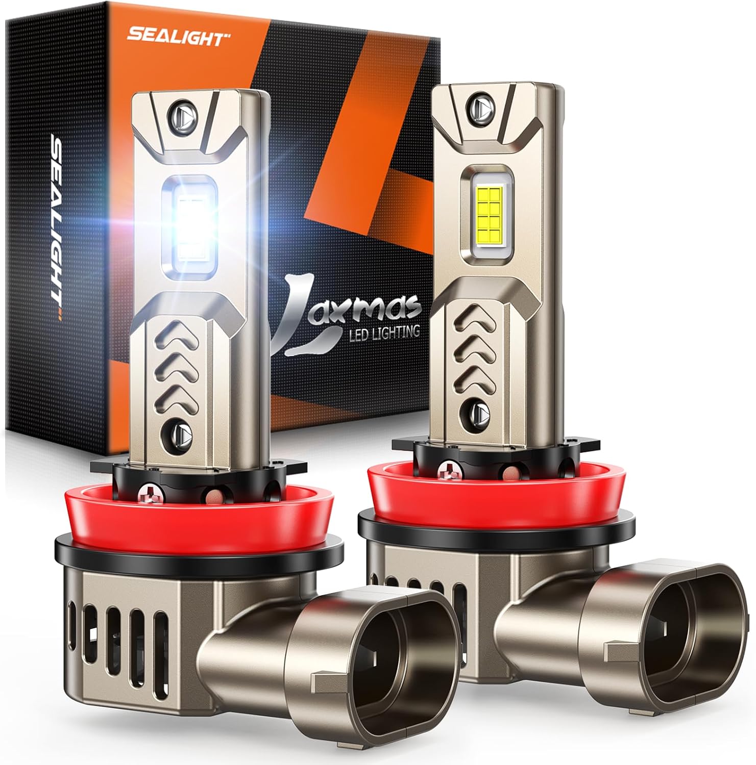 SEALIGHT H11 Bulbs or H8H9H16, 45000LM Super Bright L2S H11 LED Fog Bulb, 6500K Light Bulb with 1:1 Mini Size, H8 H9 Driving Lights with 25000RPM Cooling Fan, Plug-N-Play, Pack of 2