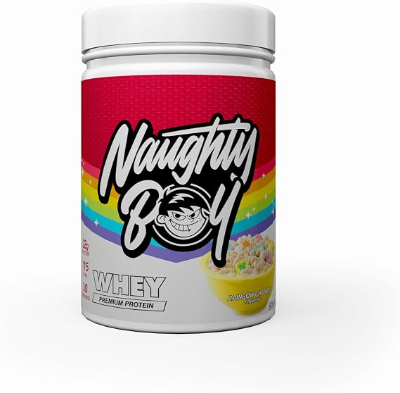 Naughty Boy Advanced Whey Protein Powder, 22g Protein, Low Sugar, Easy Mixing Recovery Shake, 900g, 30 Servings, Rainbow Charms