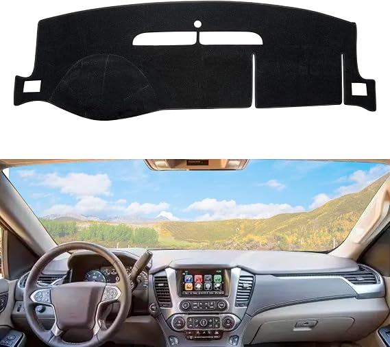 Dashboard Dash Cover Mat Carpet Compatible with 07-14 Chevy Tahoe Suburban Denali Avalanche GMC Yukon/XL,07-13 Chevy Silverado GMC Sierra without Dash Speaker and Only One Glove Box(BLACK)