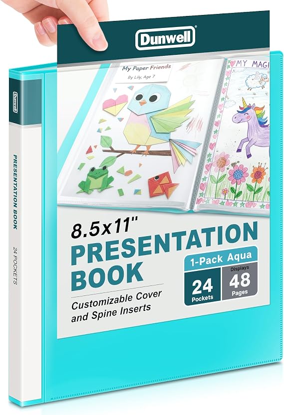 Dunwell Presentation Binder 24 Pockets, 8.5x11 Plastic Sleeves, Aqua