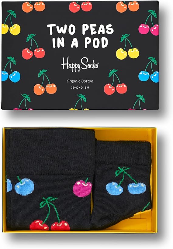 Happy Socks 2 Peas In A Pod Gift Box, colorful and fun, Socks for Men and Women, Black-Yellow-Pink-Red-Orange-Blue (10-13)