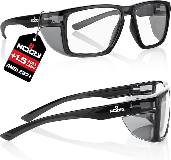 NoCry ANSI Z87.1 Safety Glasses with Readers 1.5 with Anti Fog & Anti Scratch Coating Full Lens Safety Reading Glasses for Men & Women Protective Eyewear with Side Shields and 100% UV Protection