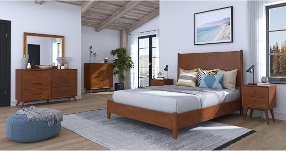Alpine Furniture Flynn Mahogany and Okoume Veneer Platform Bed, Queen, Acorn